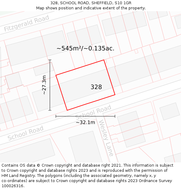 328, SCHOOL ROAD, SHEFFIELD, S10 1GR: Plot and title map