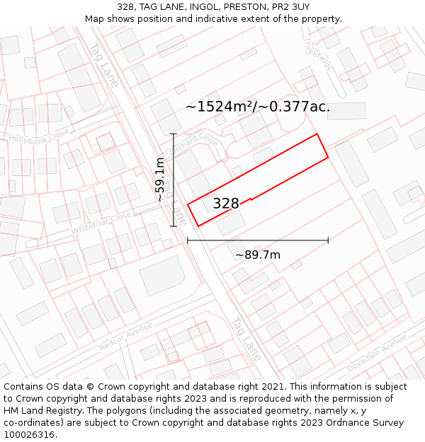 328, TAG LANE, INGOL, PRESTON, PR2 3UY: Plot and title map