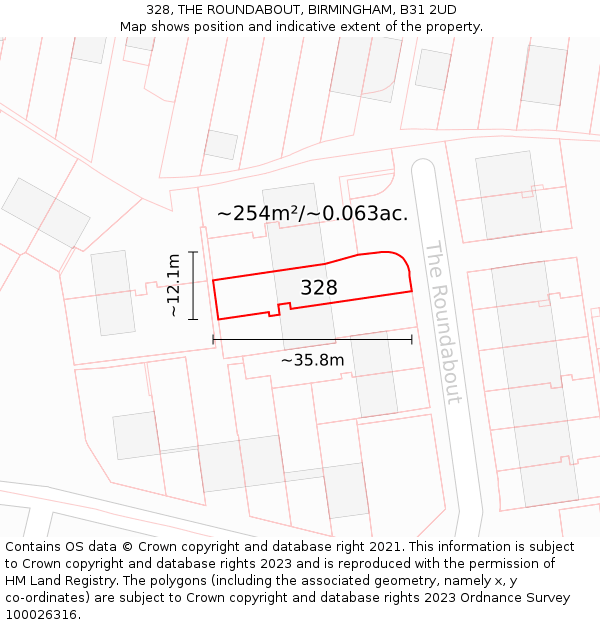 328, THE ROUNDABOUT, BIRMINGHAM, B31 2UD: Plot and title map