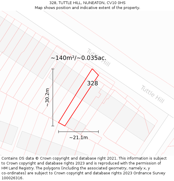 328, TUTTLE HILL, NUNEATON, CV10 0HS: Plot and title map