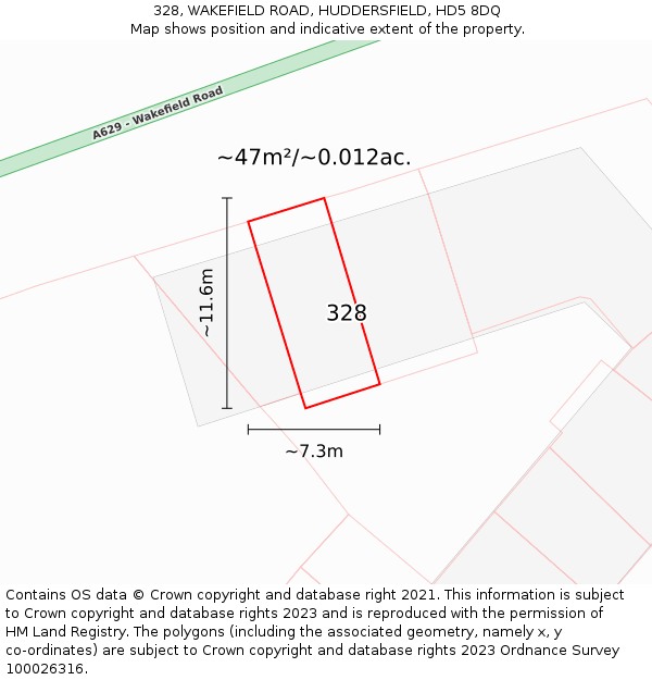 328, WAKEFIELD ROAD, HUDDERSFIELD, HD5 8DQ: Plot and title map