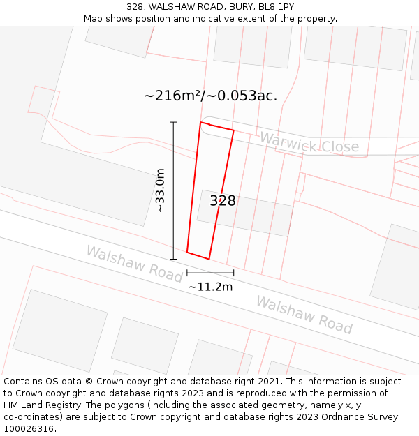 328, WALSHAW ROAD, BURY, BL8 1PY: Plot and title map