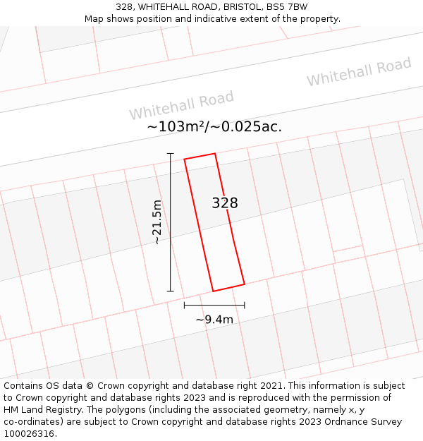 328, WHITEHALL ROAD, BRISTOL, BS5 7BW: Plot and title map