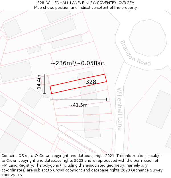 328, WILLENHALL LANE, BINLEY, COVENTRY, CV3 2EA: Plot and title map