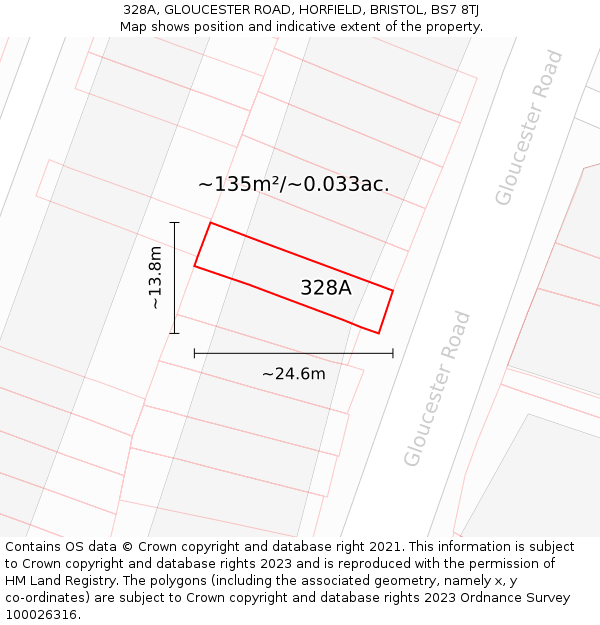 328A, GLOUCESTER ROAD, HORFIELD, BRISTOL, BS7 8TJ: Plot and title map