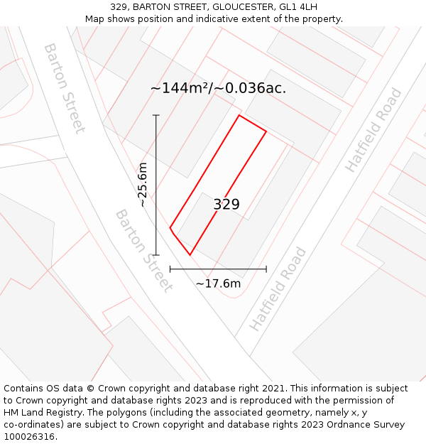 329, BARTON STREET, GLOUCESTER, GL1 4LH: Plot and title map