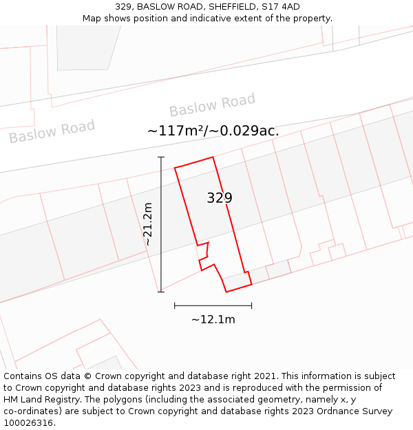 329, BASLOW ROAD, SHEFFIELD, S17 4AD: Plot and title map