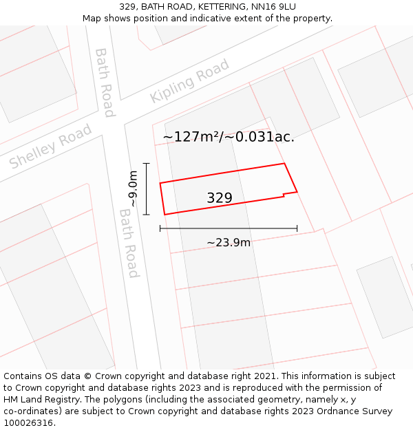 329, BATH ROAD, KETTERING, NN16 9LU: Plot and title map