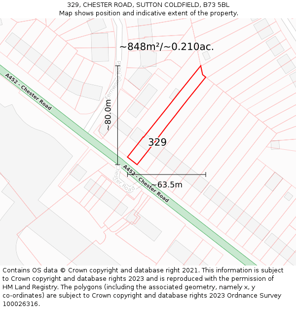 329, CHESTER ROAD, SUTTON COLDFIELD, B73 5BL: Plot and title map