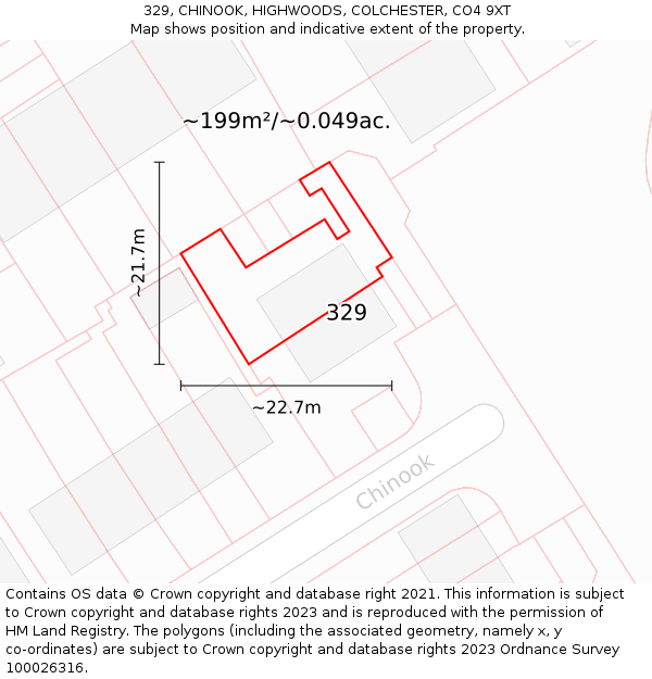 329, CHINOOK, HIGHWOODS, COLCHESTER, CO4 9XT: Plot and title map