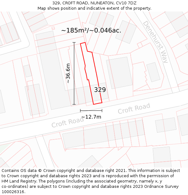 329, CROFT ROAD, NUNEATON, CV10 7DZ: Plot and title map
