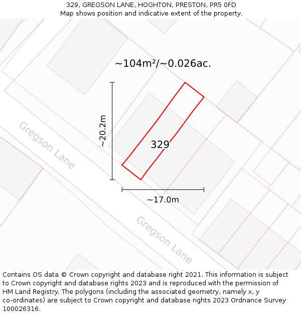 329, GREGSON LANE, HOGHTON, PRESTON, PR5 0FD: Plot and title map