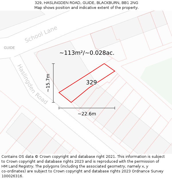 329, HASLINGDEN ROAD, GUIDE, BLACKBURN, BB1 2NG: Plot and title map