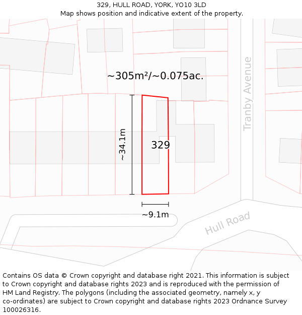 329, HULL ROAD, YORK, YO10 3LD: Plot and title map
