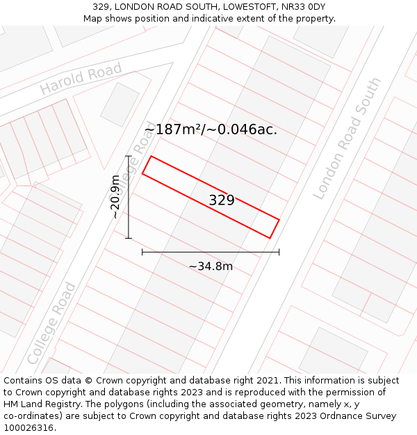 329, LONDON ROAD SOUTH, LOWESTOFT, NR33 0DY: Plot and title map
