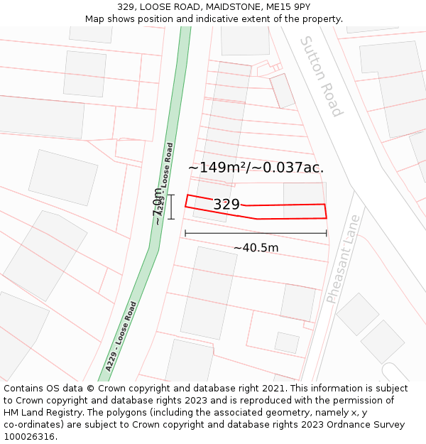 329, LOOSE ROAD, MAIDSTONE, ME15 9PY: Plot and title map