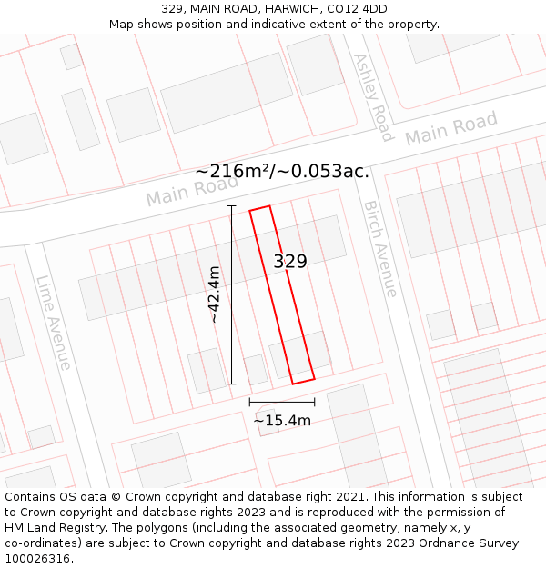 329, MAIN ROAD, HARWICH, CO12 4DD: Plot and title map