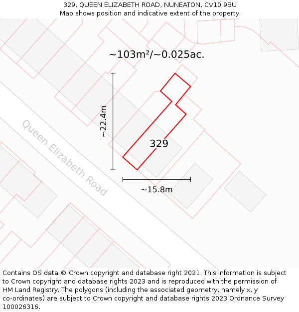 329, QUEEN ELIZABETH ROAD, NUNEATON, CV10 9BU: Plot and title map