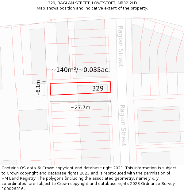 329, RAGLAN STREET, LOWESTOFT, NR32 2LD: Plot and title map