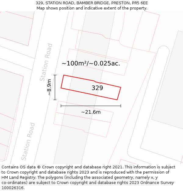 329, STATION ROAD, BAMBER BRIDGE, PRESTON, PR5 6EE: Plot and title map