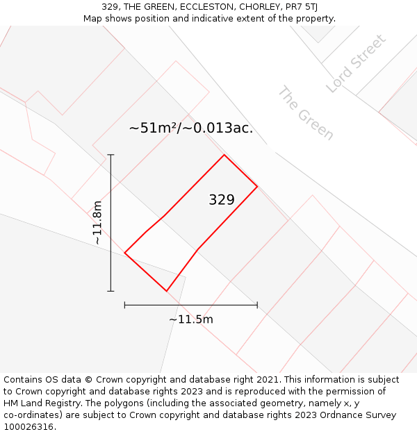 329, THE GREEN, ECCLESTON, CHORLEY, PR7 5TJ: Plot and title map