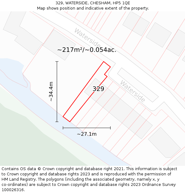 329, WATERSIDE, CHESHAM, HP5 1QE: Plot and title map