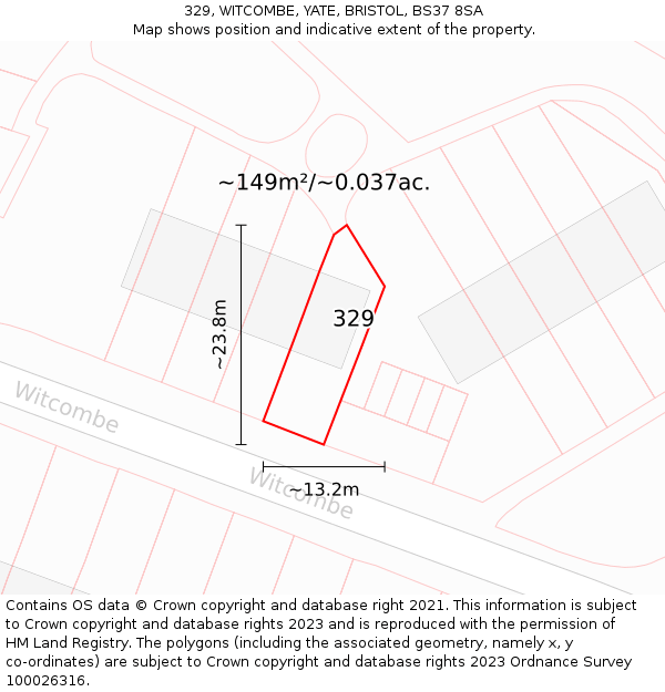 329, WITCOMBE, YATE, BRISTOL, BS37 8SA: Plot and title map