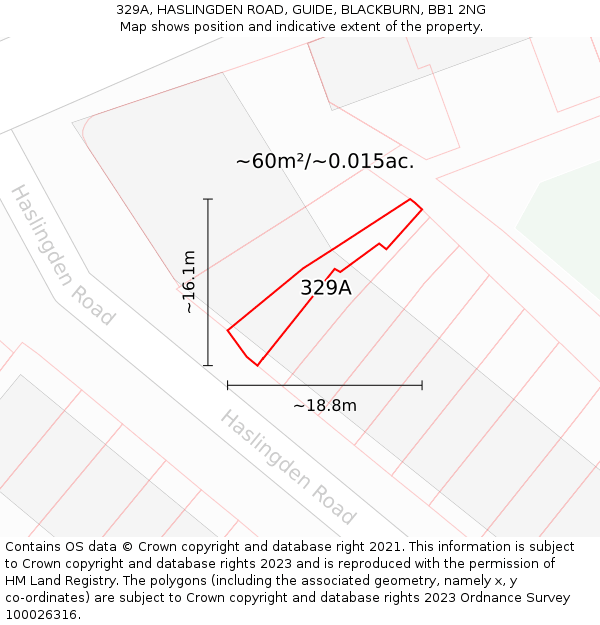 329A, HASLINGDEN ROAD, GUIDE, BLACKBURN, BB1 2NG: Plot and title map