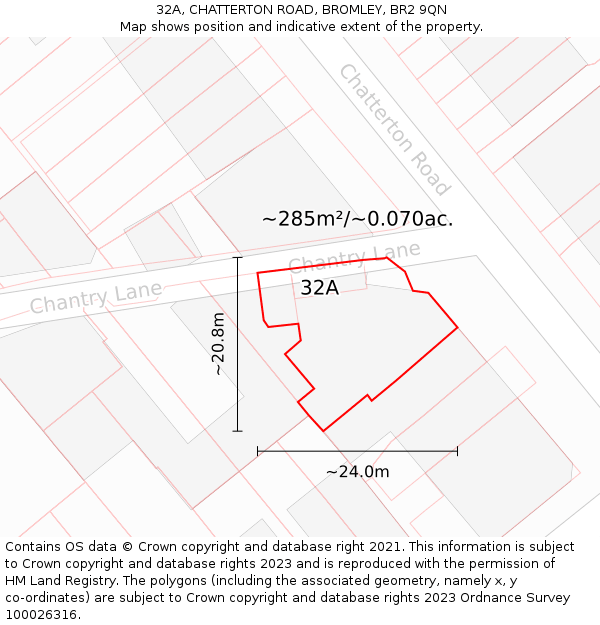 32A, CHATTERTON ROAD, BROMLEY, BR2 9QN: Plot and title map
