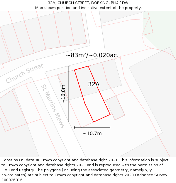 32A, CHURCH STREET, DORKING, RH4 1DW: Plot and title map