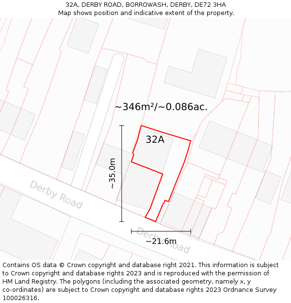 32A, DERBY ROAD, BORROWASH, DERBY, DE72 3HA: Plot and title map