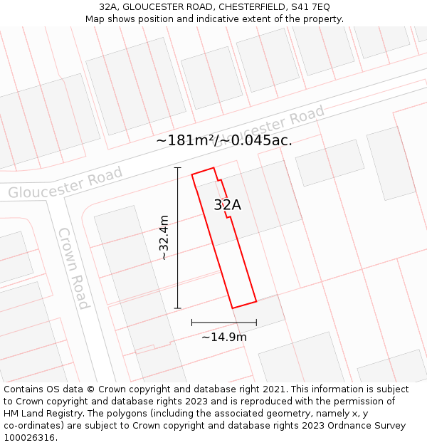 32A, GLOUCESTER ROAD, CHESTERFIELD, S41 7EQ: Plot and title map
