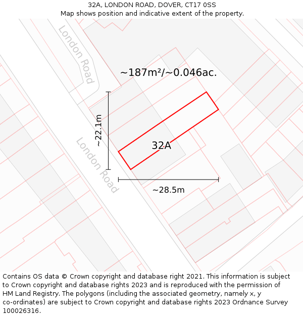 32A, LONDON ROAD, DOVER, CT17 0SS: Plot and title map
