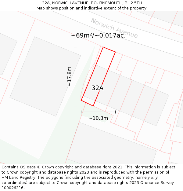 32A, NORWICH AVENUE, BOURNEMOUTH, BH2 5TH: Plot and title map