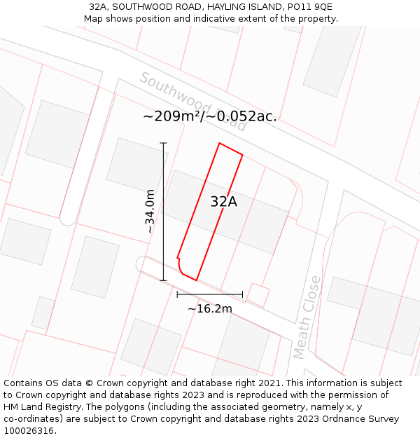 32A, SOUTHWOOD ROAD, HAYLING ISLAND, PO11 9QE: Plot and title map
