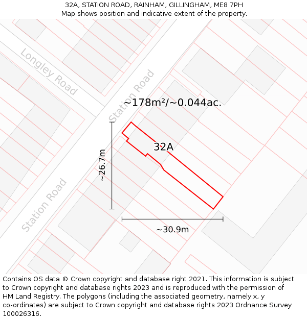32A, STATION ROAD, RAINHAM, GILLINGHAM, ME8 7PH: Plot and title map