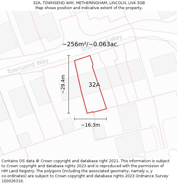 32A, TOWNSEND WAY, METHERINGHAM, LINCOLN, LN4 3GB: Plot and title map
