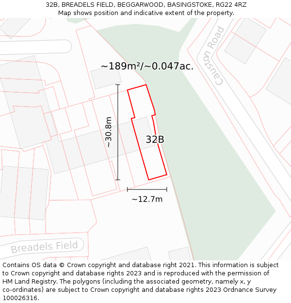 32B, BREADELS FIELD, BEGGARWOOD, BASINGSTOKE, RG22 4RZ: Plot and title map