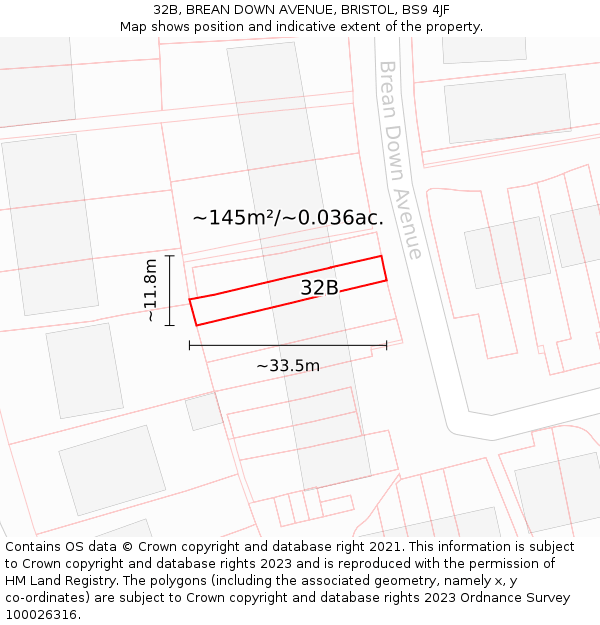 32B, BREAN DOWN AVENUE, BRISTOL, BS9 4JF: Plot and title map