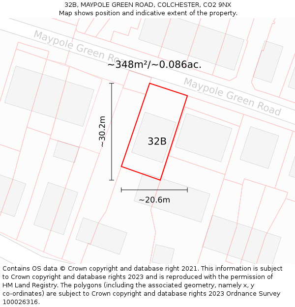 32B, MAYPOLE GREEN ROAD, COLCHESTER, CO2 9NX: Plot and title map