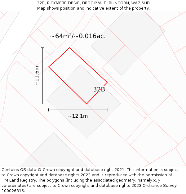 32B, PICKMERE DRIVE, BROOKVALE, RUNCORN, WA7 6HB: Plot and title map