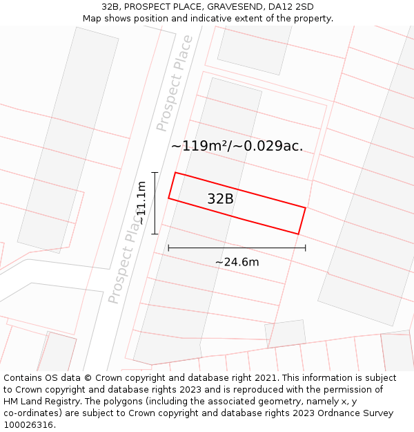 32B, PROSPECT PLACE, GRAVESEND, DA12 2SD: Plot and title map