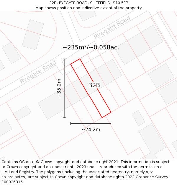 32B, RYEGATE ROAD, SHEFFIELD, S10 5FB: Plot and title map