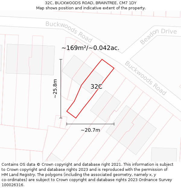 32C, BUCKWOODS ROAD, BRAINTREE, CM7 1DY: Plot and title map