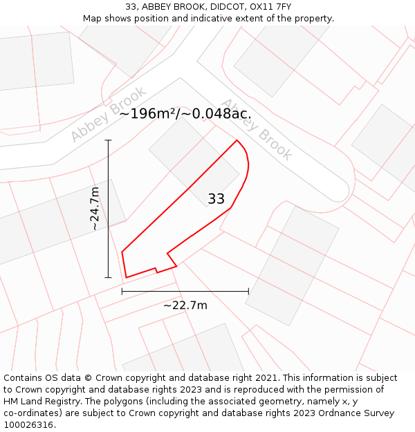 33, ABBEY BROOK, DIDCOT, OX11 7FY: Plot and title map