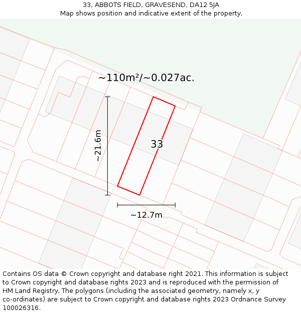 33, ABBOTS FIELD, GRAVESEND, DA12 5JA: Plot and title map
