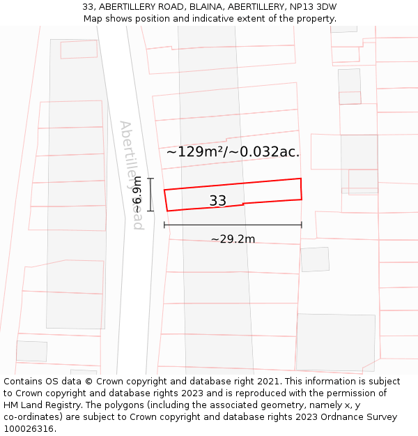 33, ABERTILLERY ROAD, BLAINA, ABERTILLERY, NP13 3DW: Plot and title map