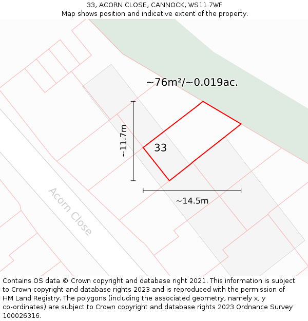 33, ACORN CLOSE, CANNOCK, WS11 7WF: Plot and title map