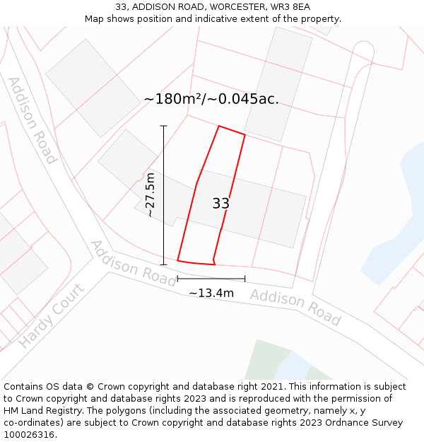 33, ADDISON ROAD, WORCESTER, WR3 8EA: Plot and title map