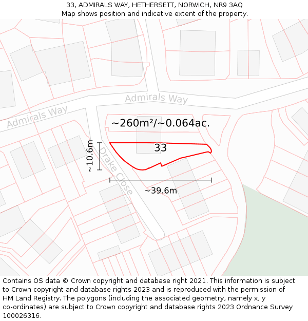 33, ADMIRALS WAY, HETHERSETT, NORWICH, NR9 3AQ: Plot and title map
